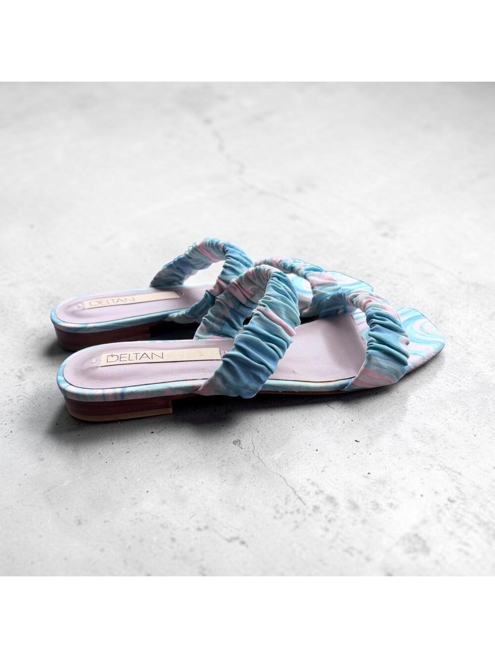 Deltan Blue and Pink Ruched Strap Sandals Size 8